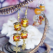 Украшения handmade. Livemaster - original item Long earrings with fused amber. Handmade.