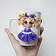 Girl in lilac dress. Decor on a mug of polymer clay, Mugs and cups, Krasnodar,  Фото №1