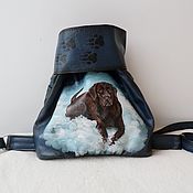 Сумки и аксессуары handmade. Livemaster - original item A leather backpack with a custom-made painting for Elena.Portrait of a pet). Handmade.