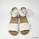 Knitted sandals with a button, white linen. Sandals. florina34. My Livemaster. Фото №4