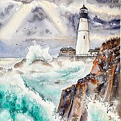 Картины и панно handmade. Livemaster - original item After the storm there will be sun seascape lighthouse sea seagulls. Handmade.