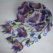 Felted women's scarf.Long felted scarf made of silk and wool