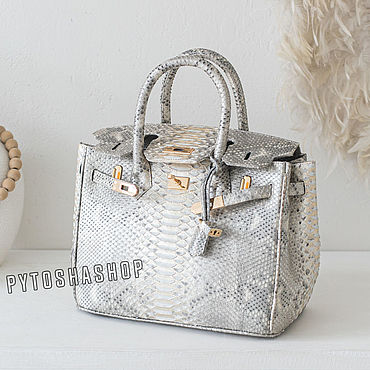 Сумки ручной работы. Ярмарка Мастеров - ручная работа Сумка в стиле Hermes Birkin из кожи питона белое золото. Handmade.