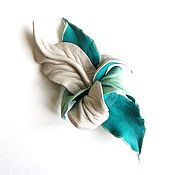 Украшения handmade. Livemaster - original item Aqua Leather Flower Brooch Grey Mint Turquoise Sea Wave. Handmade.