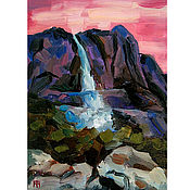 Картины и панно handmade. Livemaster - original item Waterfall oil painting mountain landscape mountains miniature. Handmade.