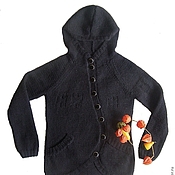 Вязаное пальто с капюшоном, стильное вязаное пальто