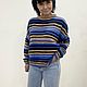 Джемпер вязаный полосатый в сине-бежевом цвете. Джемперы. Knitwear by Elena Doroshina. Ярмарка Мастеров.  Фото №5