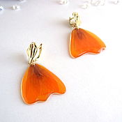 Украшения handmade. Livemaster - original item Earrings with Real Crocus Petals Orange Gilt Resin. Handmade.
