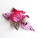 Order Leather brooch Sakura flower grey pink fuchsia with stamens. De-Si-Re. Livemaster. . Brooches Фото №3