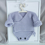 Работы для детей, handmade. Livemaster - original item Newborn bodysuit, cotton. 0-3 months. Purple. Handmade.