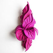 Украшения handmade. Livemaster - original item Magenta Magenta Leather Flower Brooch Hot Pink Fuchsia. Handmade.
