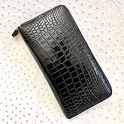 Сумки и аксессуары handmade. Livemaster - original item Wallet made of genuine crocodile leather, with zipper, in black.. Handmade.