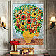 Painting Amber Sunflowers. Semi-precious stones, marble mosaic, Pictures, St. Petersburg,  Фото №1