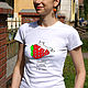 Женская футболка Клубника, веселая футболка с лисой, белая футболка, Футболки, Новосибирск,  Фото №1