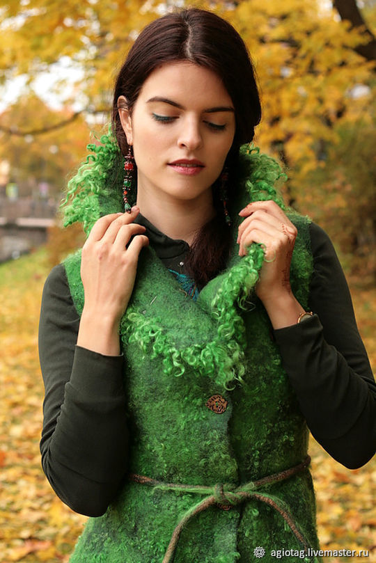 Felted Vest Female Elf. Green vest, warm, Vests, Belorechensk,  Фото №1
