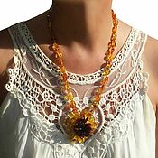 Работы для детей, handmade. Livemaster - original item Amber beads with a flower decoration as a gift to a woman wife. Handmade.