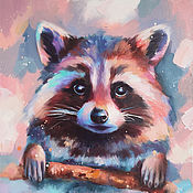 Картины и панно handmade. Livemaster - original item Oil painting on canvas with a raccoon 40/40 cm.. Handmade.