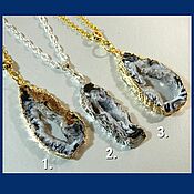 Украшения handmade. Livemaster - original item Agate cross-section pendant with druse on a chain, gold and gray rhodium pendant.. Handmade.