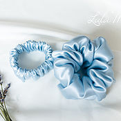 Украшения handmade. Livemaster - original item Two elastic bands for hair made of natural silk blue. Handmade.