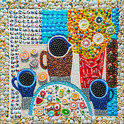 Картины и панно handmade. Livemaster - original item Painting in the kitchen Still life, bouquet of flowers. Mosaic semi-precious stones. Handmade.