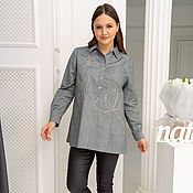 Одежда handmade. Livemaster - original item Plaid gray shirt with embroidery. Handmade.
