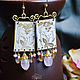 Brass boho earrings 'Romantic Pansies' with rose quartz, Earrings, Ulan-Ude,  Фото №1