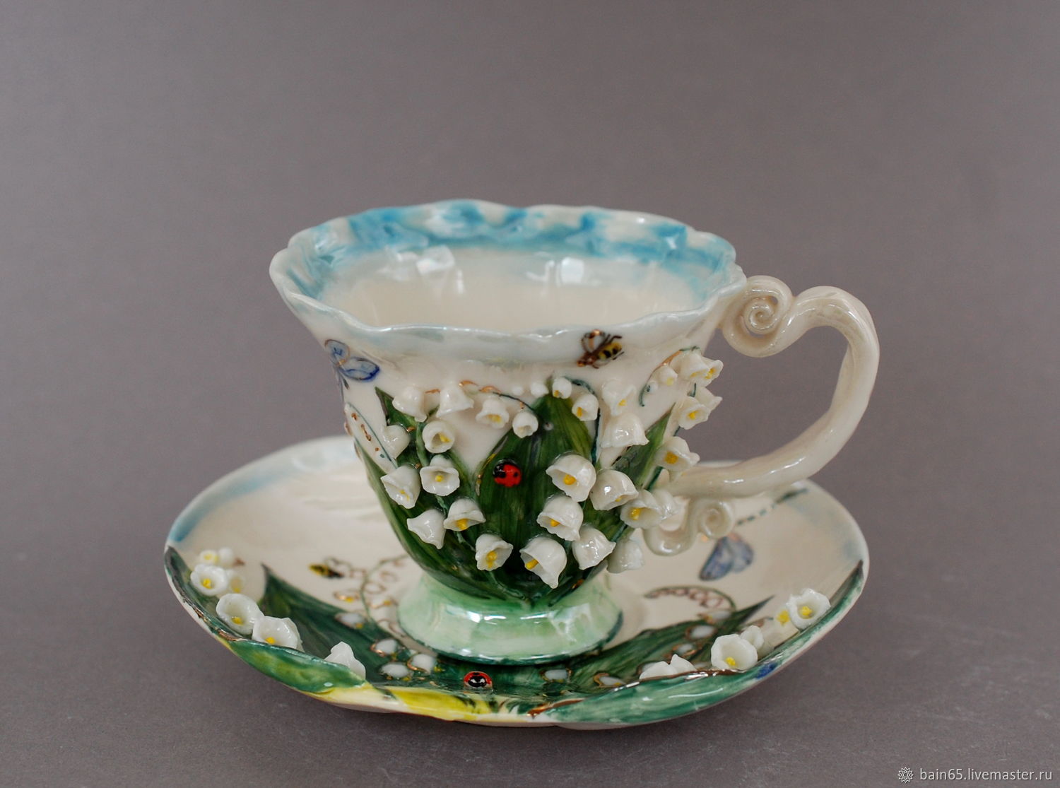 teacups: ' Lilies of the Valley'.Tea pair, Single Tea Sets, Moscow,  Фото №1