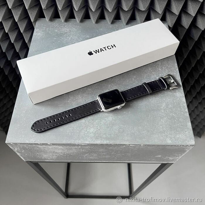 Ремешок черный для Apple Watch кожаный TNApple101 – заказать на Ярмарке  Мастеров – R4ZNYRU | Ремешок для часов, Владимир