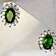Stud earrings with chrome diopside and crystals. Stud earrings. Creative jewelry. My Livemaster. Фото №5