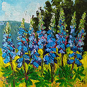 Картины и панно handmade. Livemaster - original item Lupine Oil Painting Cardboard 15 x 15 Wildflowers Summer Landscape Garden. Handmade.