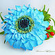 Order Hairpin-automatic 'Blue gerbera with cranberries'.Flowers from polymer clay. Mozza-Flowers. Livemaster. . Hairpins Фото №3