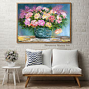 Oil painting with flowers in an orange vase