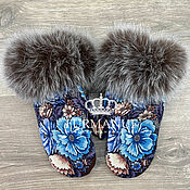 Аксессуары handmade. Livemaster - original item Pavloposadsky mittens with fur. Handmade.