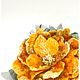 Валяная брошь цветок украшение оранжевый.  Весенний мёд, Брошь-булавка, Санкт-Петербург,  Фото №1