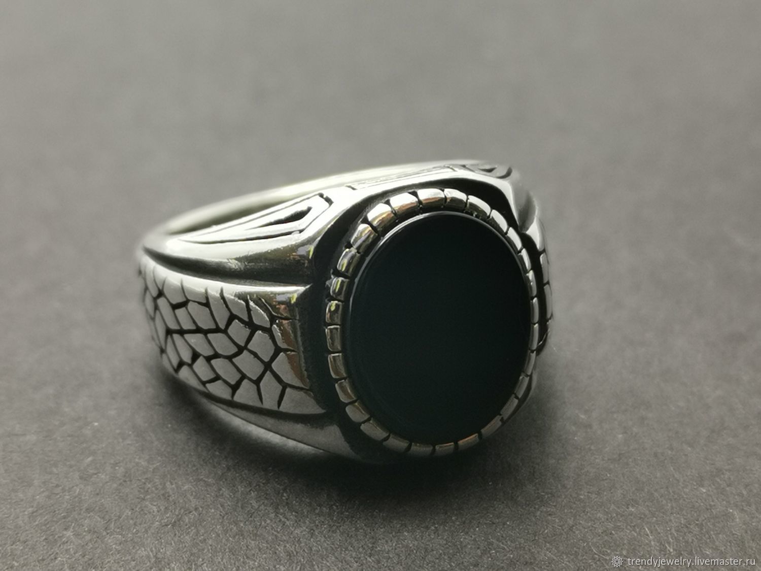 Черный агат перстень мужской серебро 925 пробы с камнем кольцо