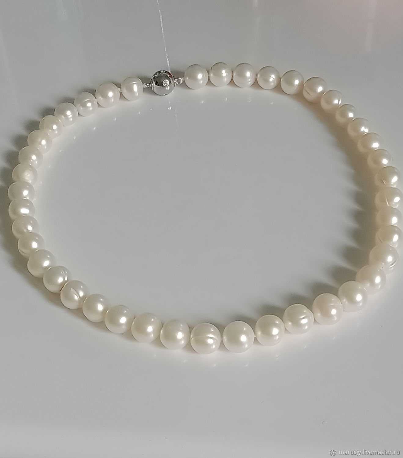 Choker made of natural pearls and 925 silver through a knot with a ball lock, Chokers, Sergiev Posad,  Фото №1
