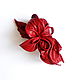 Cascade Leather Flower Brooch Soft scarlet red. Brooches. De-Si-Re. My Livemaster. Фото №5