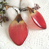 Украшения handmade. Livemaster - original item Resin Earrings with Real Red Tulip Petals Botany ECO. Handmade.