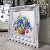 Картины и панно handmade. Livemaster - original item A picture with cornflowers, daisies, A delicate bouquet of flowers in a basket. Handmade.