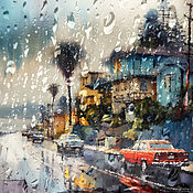 Картины и панно handmade. Livemaster - original item Interior painting on canvas Rain. The urban landscape. Handmade.