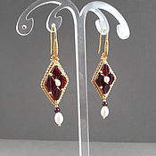 Украшения handmade. Livemaster - original item Red diamond earrings with garnets, Roman earrings with pearl pendant. Handmade.