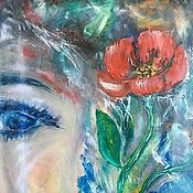 Картины и панно handmade. Livemaster - original item Oil painting-Girl with a poppy.. Handmade.