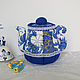 Textile teapot-box Gzhel. Gift, cozy kitchen, small candy dish, Box, Magnitogorsk,  Фото №1