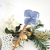 Украшения handmade. Livemaster - original item Wooden stud made of beech with a real Blue Hydrangea flower. Handmade.