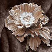 Украшения handmade. Livemaster - original item Leather flowers. Decoration brooch pin POPPY IVORY .BEIGE. Handmade.
