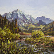 Картины и панно handmade. Livemaster - original item Mountain landscape with oil paints 