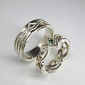 Свадебный салон handmade. Livemaster - original item Paired Wedding Rings Silver with Green Stone (Ob33). Handmade.