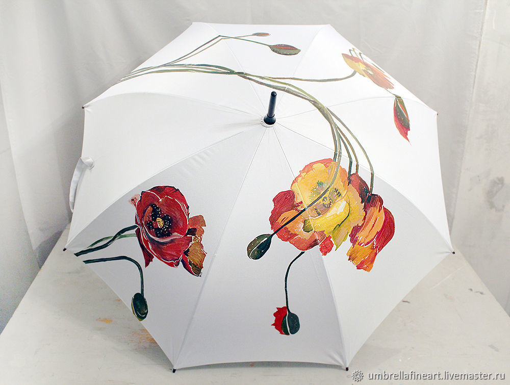 Poppies Flwoers Oil Painting Custom Unique Durable Custom Foldable Umbrella