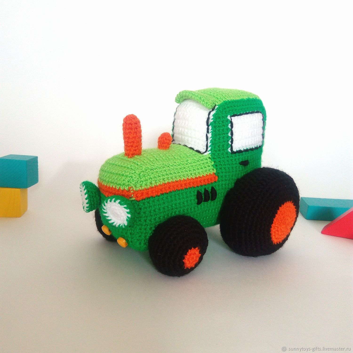 Knitted tractor Soft toy tractor tractor with trolley – купить на ...