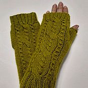 Аксессуары handmade. Livemaster - original item Knitted mittens 159, olive S. Handmade.